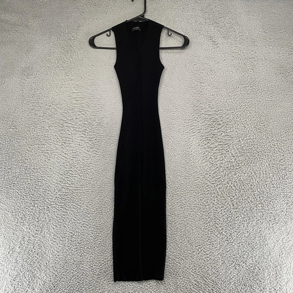 Naked Wardrobe Tank Dress Womens XS Black Ribbed Bodycon Midi USA Minimalist - Picture 1 of 12